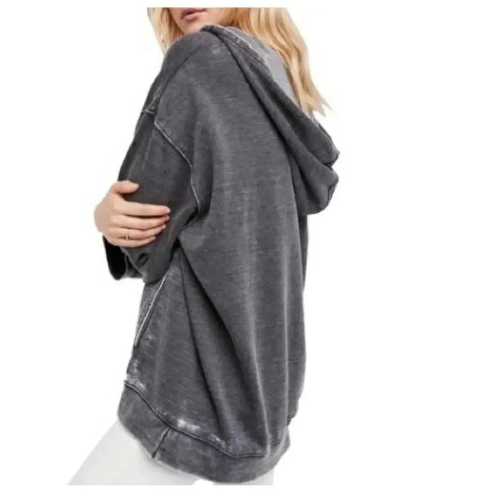 Free People Get It Distressed Oversized Burnout Hoodie Sweater Size XS Gray